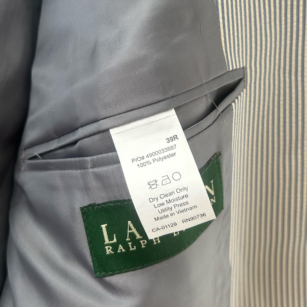 Lauren Ralph Lauren Grey Pin Striped Blazer Suit Jacket Mens 39R - Picture 9 of 9